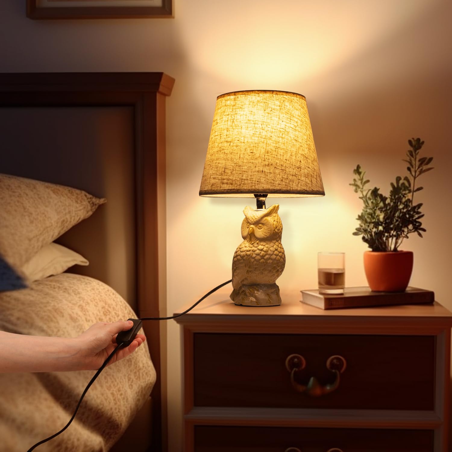 Aigostar Lampe de Table en Céramique, Moderne Lampe de Chevet avec Abat-Jour en Tissu, Douille E14, max.40W, Lampe de Canapé, Veilleuse pour Chambre, Salon, Bureau, Hôtel, Café (sans Ampoule) -H325mm