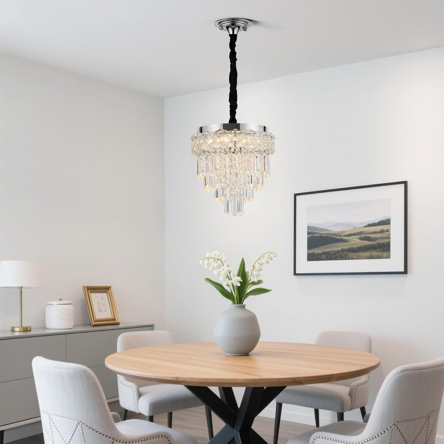 Crystal Chandeliers for Dining Room, Modern K9 Crystal Pendant Lighting Fixture,4 Tiers Small Ceiling Light for Kitchen Island Bedroom Entryway