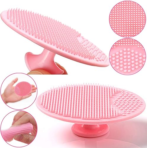 Miniatura 6 de Cepillo de silicona para cuna de baño de bebé/cepillo exfoliante y masaje/paño suave para niños (rosa + rojo rosa)