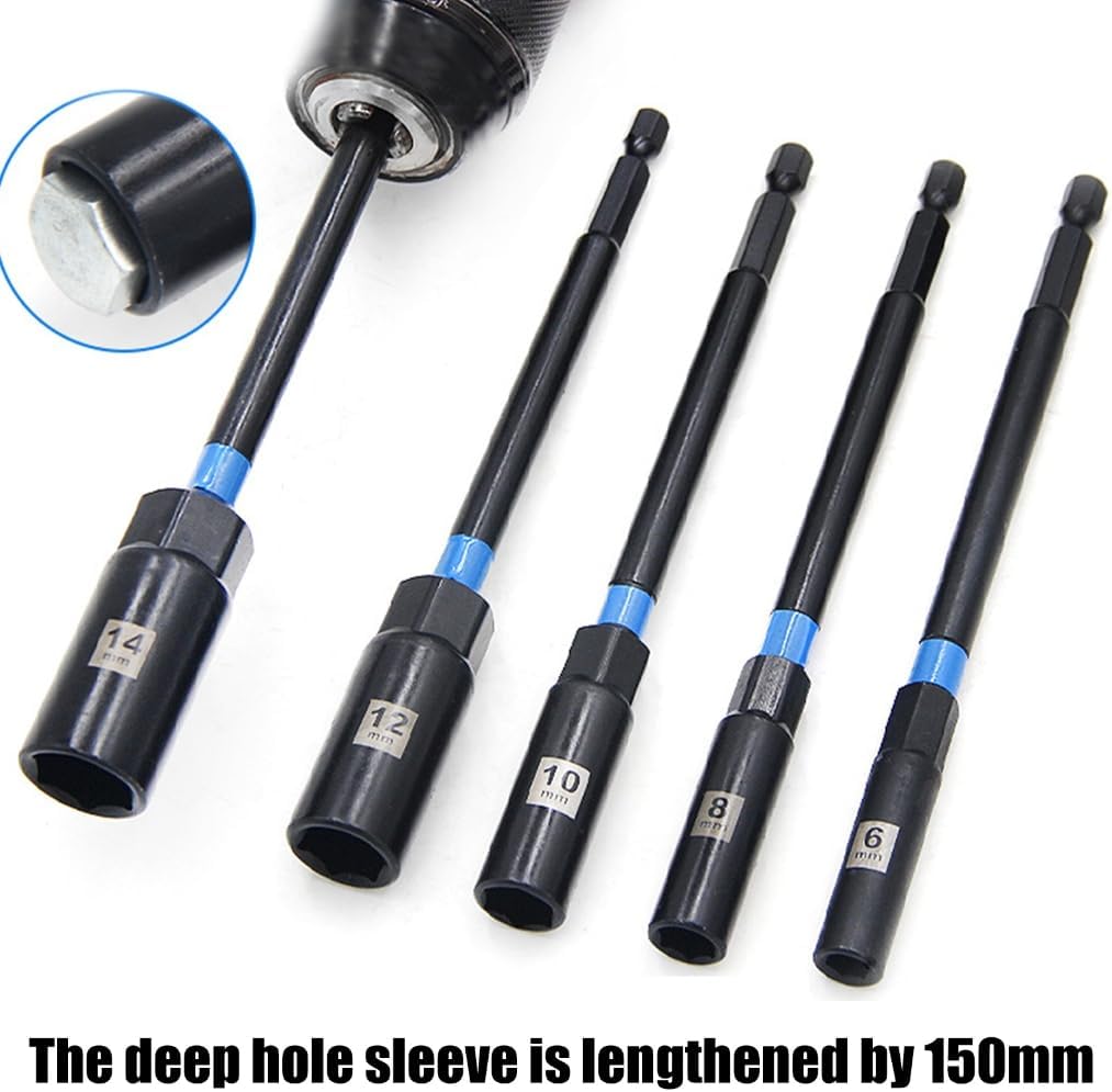 Power Nut Driver Drill Bit Tool Set 1/4inch Shank Driver Hexagonal Socket Wrench Screw Socket Extension for Power Tool