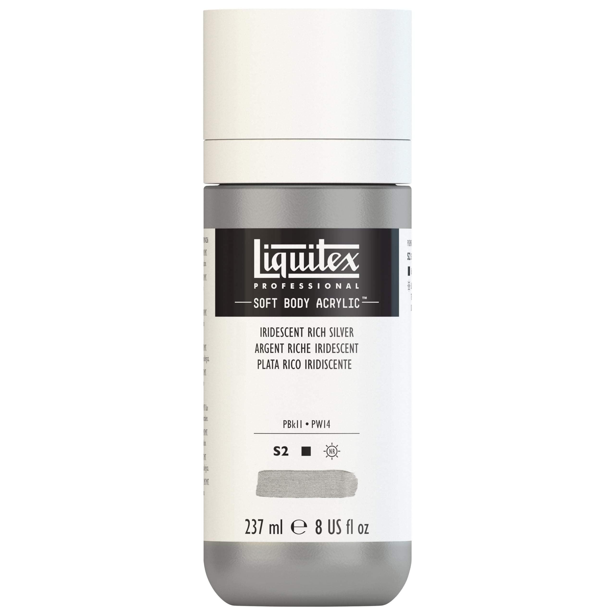 LIQUITEX 1923239 Professional Acrylic Paint Soft Body - Artist Paint in Creamy Opaque Consistency, High Pigmentation, Non-fading and Age-Resistant, 237 ml Bottle - Iridescent Rich Silver — image 1