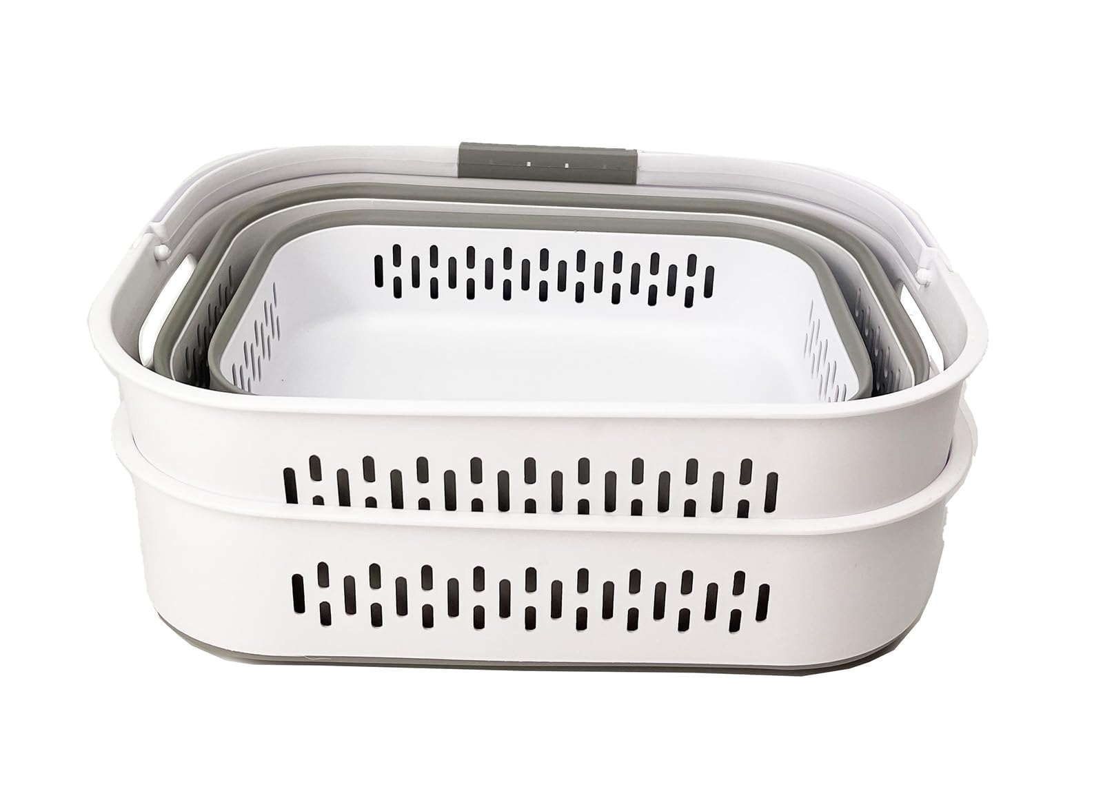 SAMMART 38L Faltbarer Wäschekorb - Faltbarer Pop-Up-Aufbewahrungsbehälter/Organizer - Tragbarer platzsparender Wäschekorb, Maße 44,6x33,8x40cm/9,6cm aufgeklappt/gefaltet (2, White/Grey)