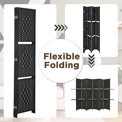 Miniatura 5 de PayLessHere Divisor de habitación, pantalla de madera, plegable, portátil, con estantes de almacenamiento extraíbles (marrón, 4 paneles)