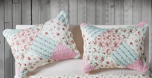 Juego de fundas de almohada acolchadas con retazos de rosa y verde, estándar 20 x 26 pulgadas, paquete de 2, rosa verde