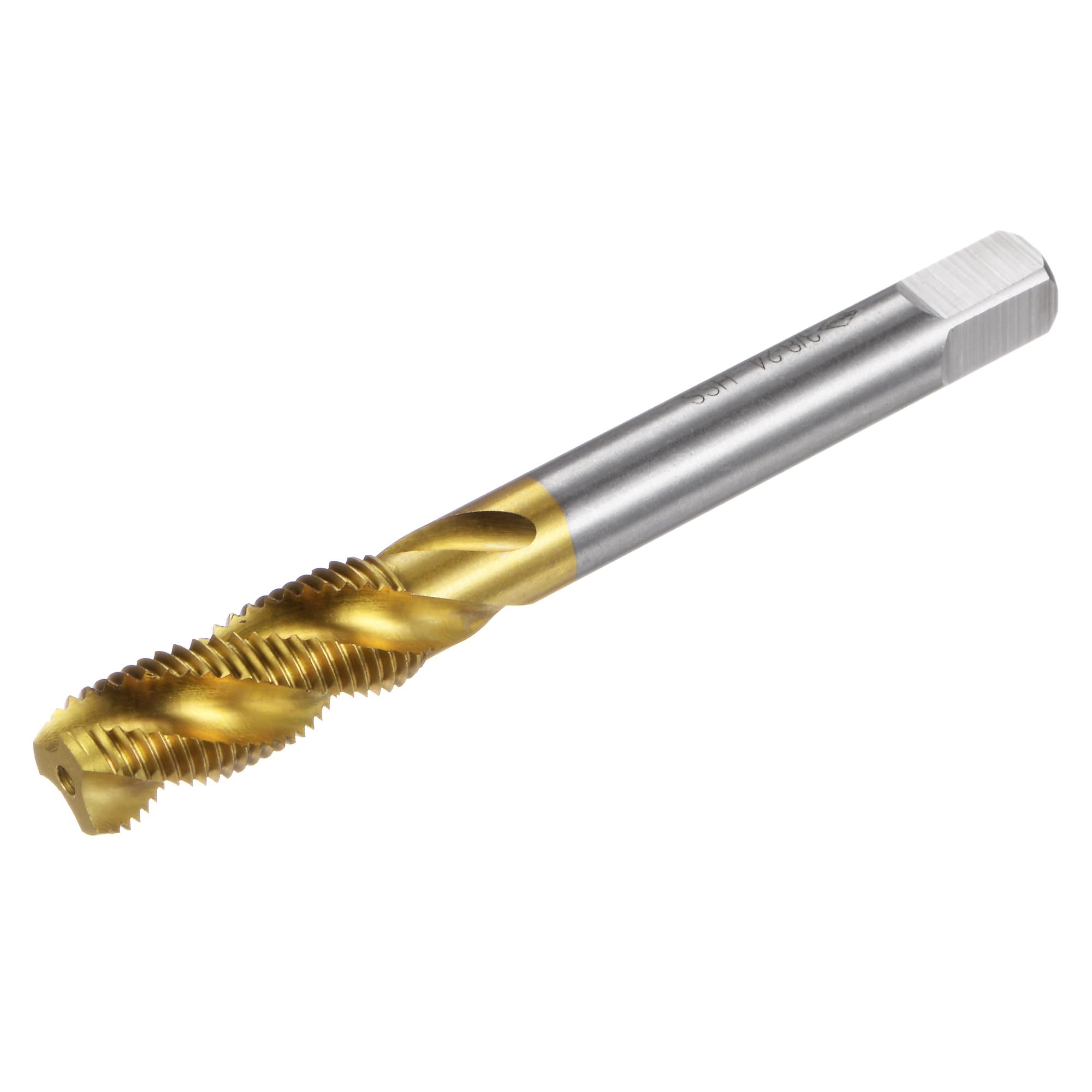 uxcell Spiral Flute Threading Tap 3/8-24 UNF, HSS (High Speed Steel) Titanium Plated Machine Thread Screw Tap 3 Flutes Tapping Tool H2 Tolerance