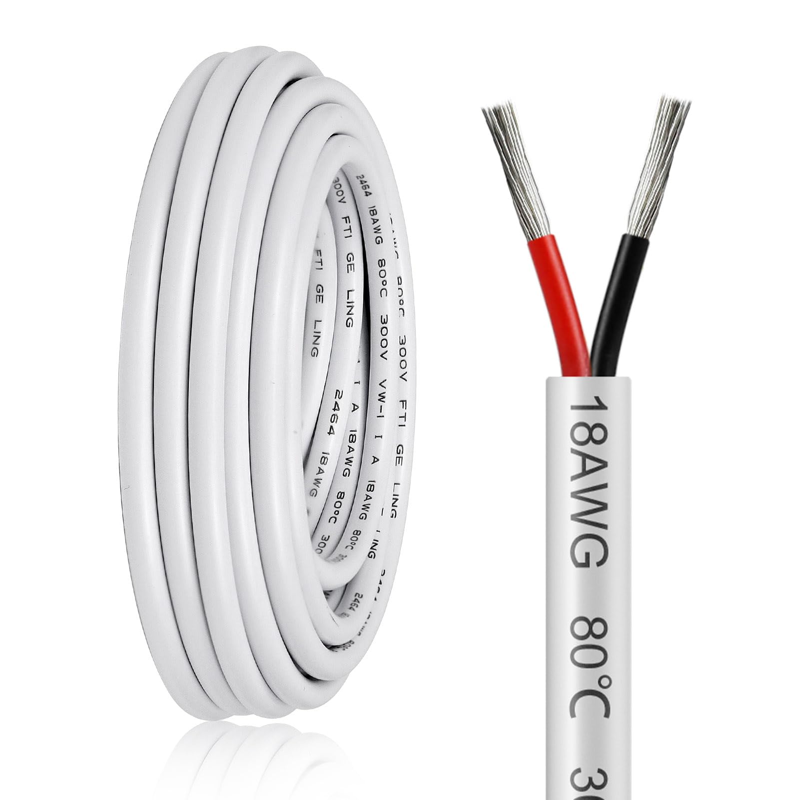 10 Metres 18AWG 2 Core Electrical Wire, 2x0.75mm² Flexible Stranded Tinned Copper Electric Cable, 12V 24V 240V 300V Twin Core Cable PVC Electric Wire for LED Strips Lighting Lamp Automotive