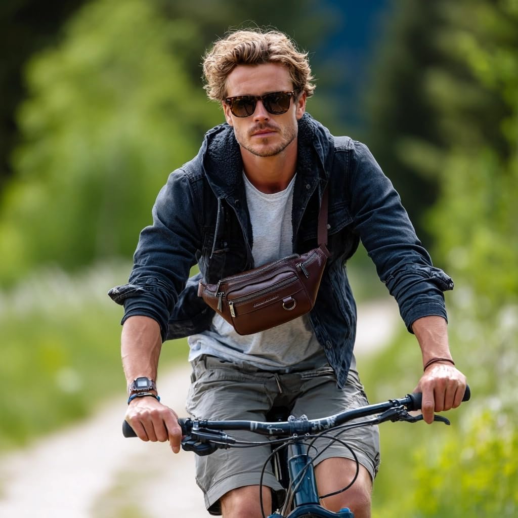 Leather Fanny Pack Mens Genuine Leather Waist Bag Sport Travel Hiking