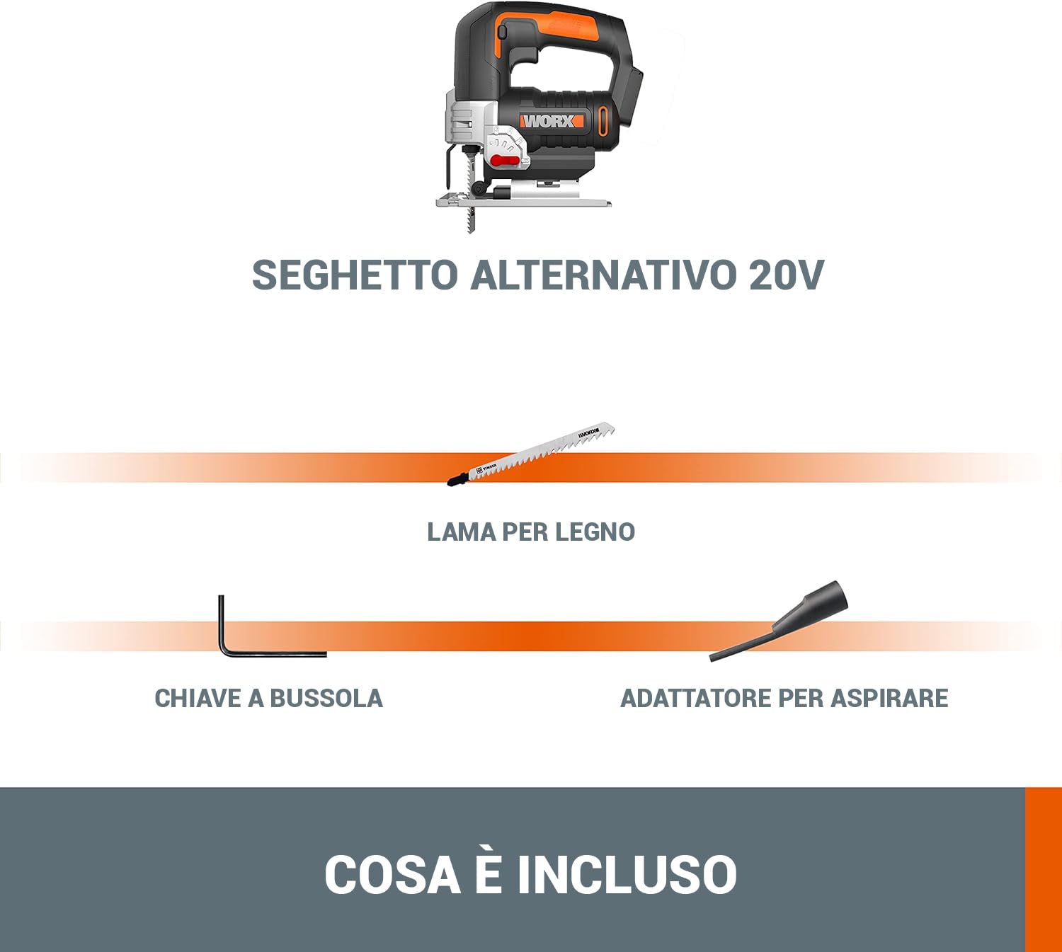 WORX WX543.9 seghetto alternativo a batteria 20V (solo corpo macchina)