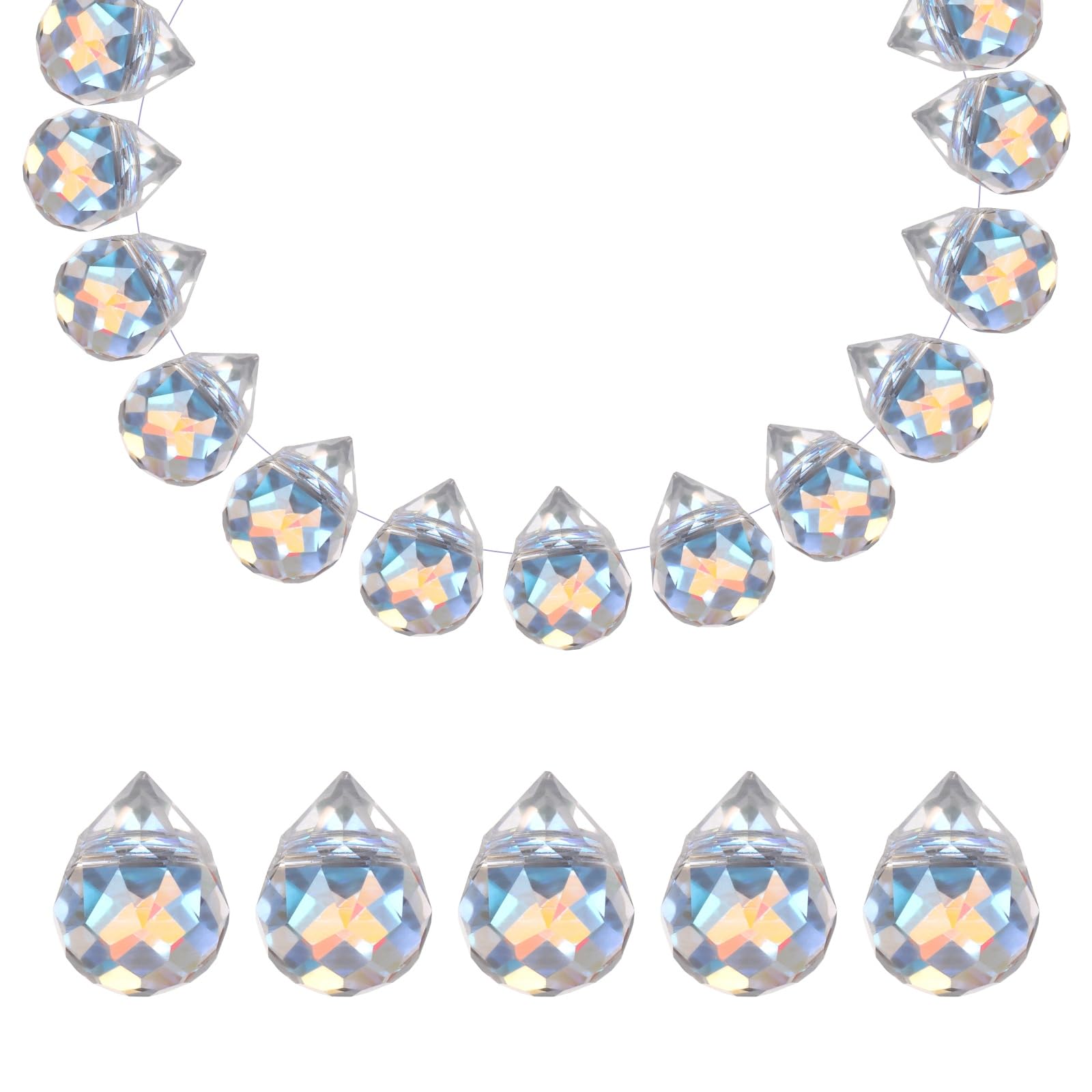 PATIKIL 50 Pcs Faceted Teardrop Crystal Beads,8x10mm Top Drilled Glass Beads Colorful Crystal Shiny Teardrop Dangle Charms for DIY Craft Necklace Bracelet Jewelry Making, Glowing Green