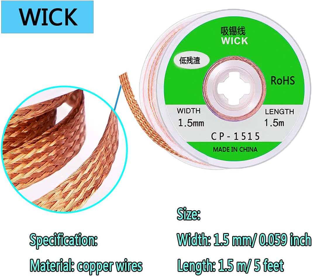DaFuRui solder wick，8 Pack No-Clean solder wick braid solder remover sucker tool for Desoldering Wicks(1.5mm Width, 1.5m Length) - - 
