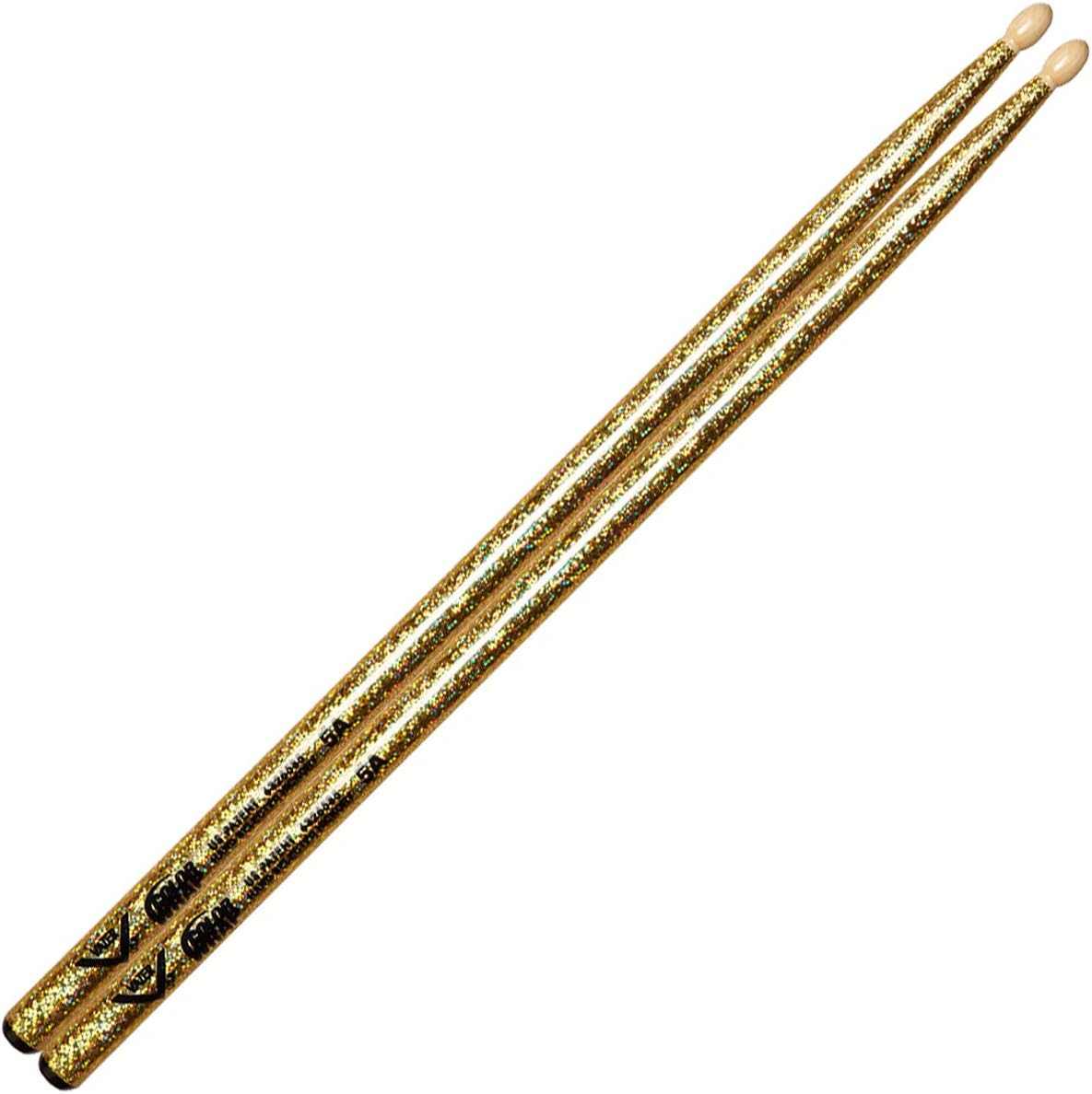 Vater Colour Wrap 5A Wood Tip Drum Sticks – Gold Sparkle Vater Colour Wrap 5A Wood Tip Drum Sticks – Gold Sparkle