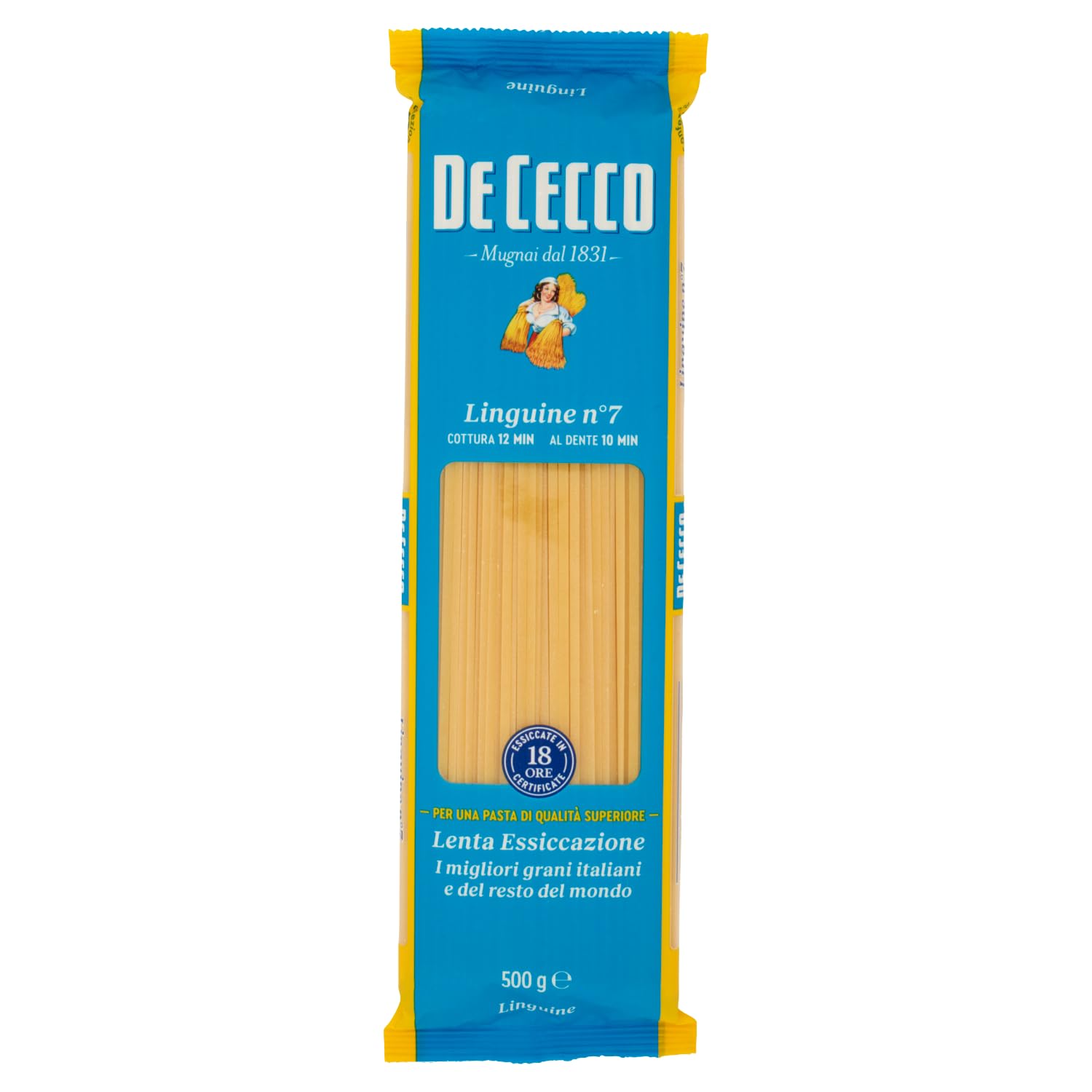 De Cecco Linguine n°7, pasta de trigo duro 24 x 500 g – trefilado de bronce, secado lento ~18 h, textura rugosa – cocción 12 min (al dente 10 min) – Fabricado en Italia + Italian Gourmet Polpa 400 g