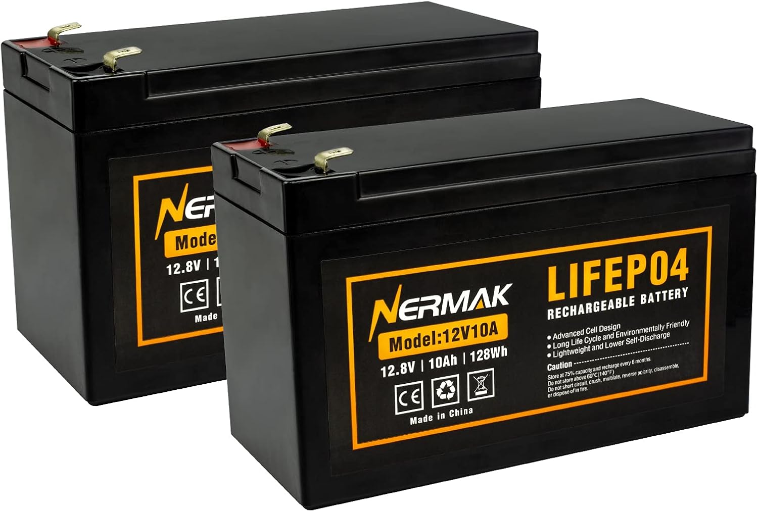 2 Pack 12V 10Ah Lithium Ion LiFePO4 Deep Cycle Battery