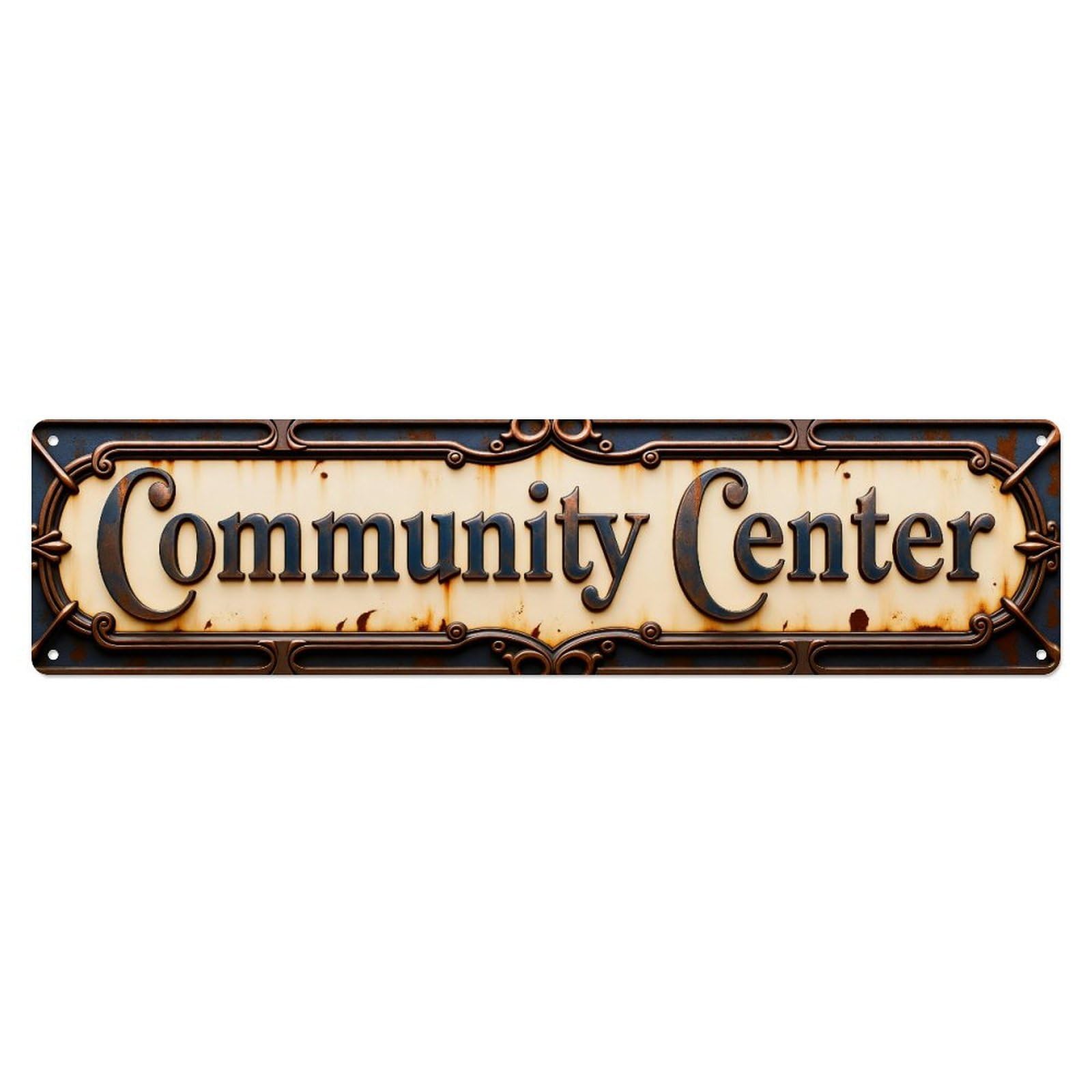Community Center Sign Pattern Metal Tin Sign Plaque