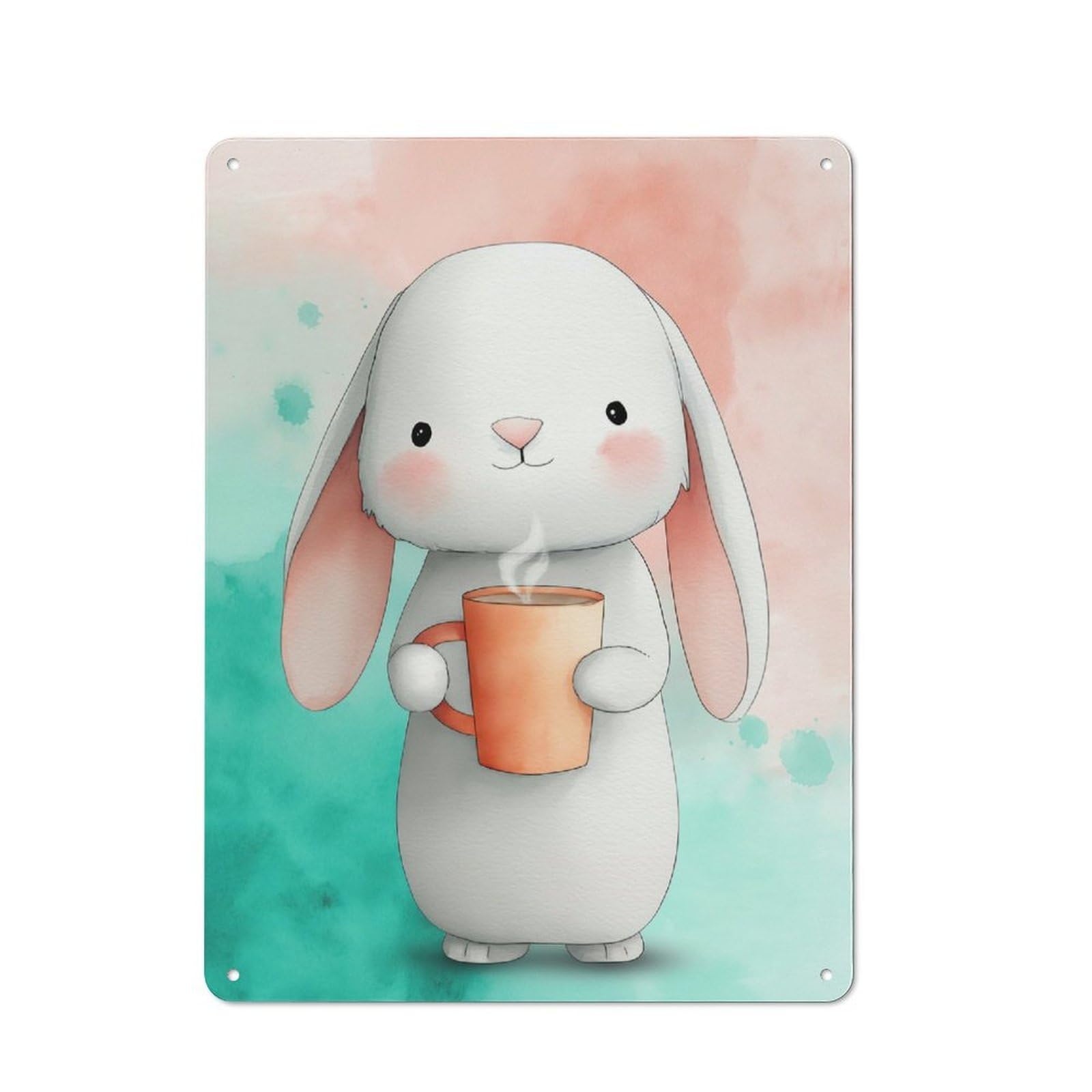 Junmoney Cute Bunny With Coffee Vintage Vintage Tin Sign 40X30cm, Cafe Wall Decor For Bakery, Diner, Cafe Or Family Room