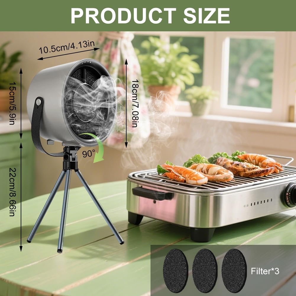 Hotte Aspirante Portable, Hotte de Cuisine Portable à 3 Vitesses, Mini Hotte Aspirante, Ventilateur Amovible et Lavable, Pour Dortoir, Camping, Barbecue Intérieur, Fondue (Noir)