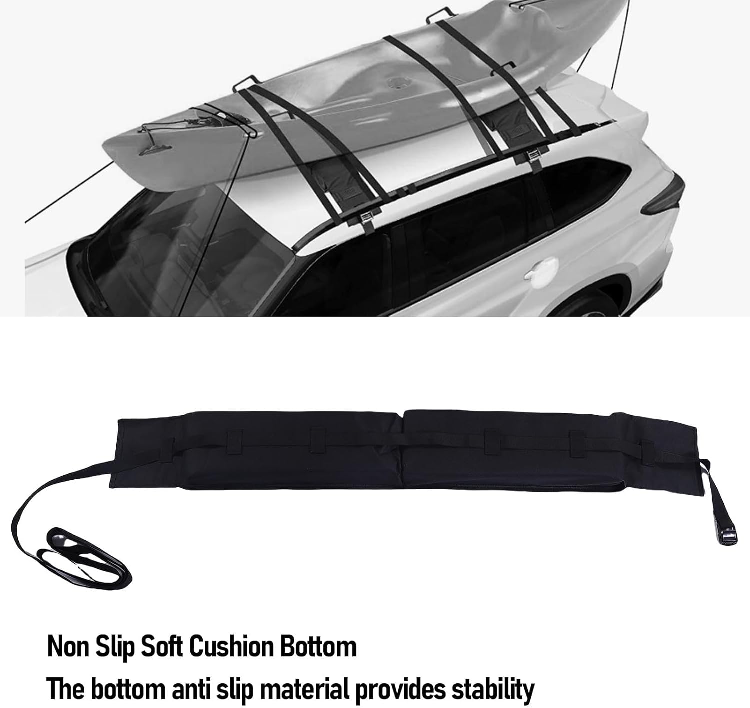 Eujgoov Soft Roof Rack Pads for Cars, Universal Foldable Roof Rack Pad for Kayaks Surfboards Canoes with Tie Down Straps, 60kg Load Capacity, Oxford Cloth, SUV Sedan Door Vehicles