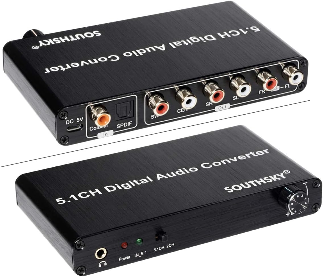 SOUTHSKY 5.1CH DAC Converter, Audio Decoder, Digital to Analog,Optical Coaxial Toslink to 6 RCA 3.5mm Jack, Support Dolby AC-3 DTS PS4
