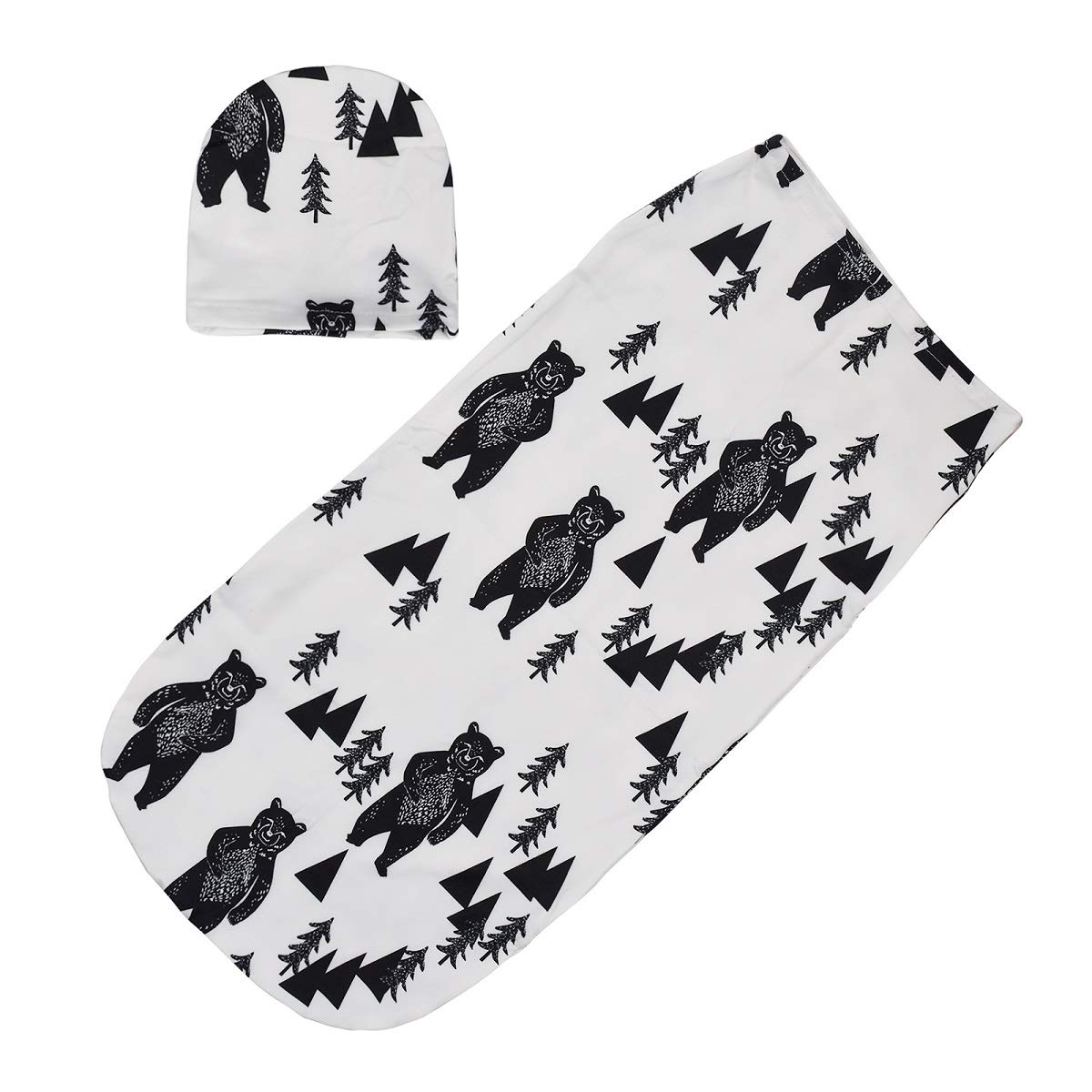 iZiv Newborn Swaddle Sack with Baby Hat Sleeping Sack Soft Stretchy Cotton Newborn Photography Prop Baby Shower Gift for 0-3 Months Baby Boys Girls