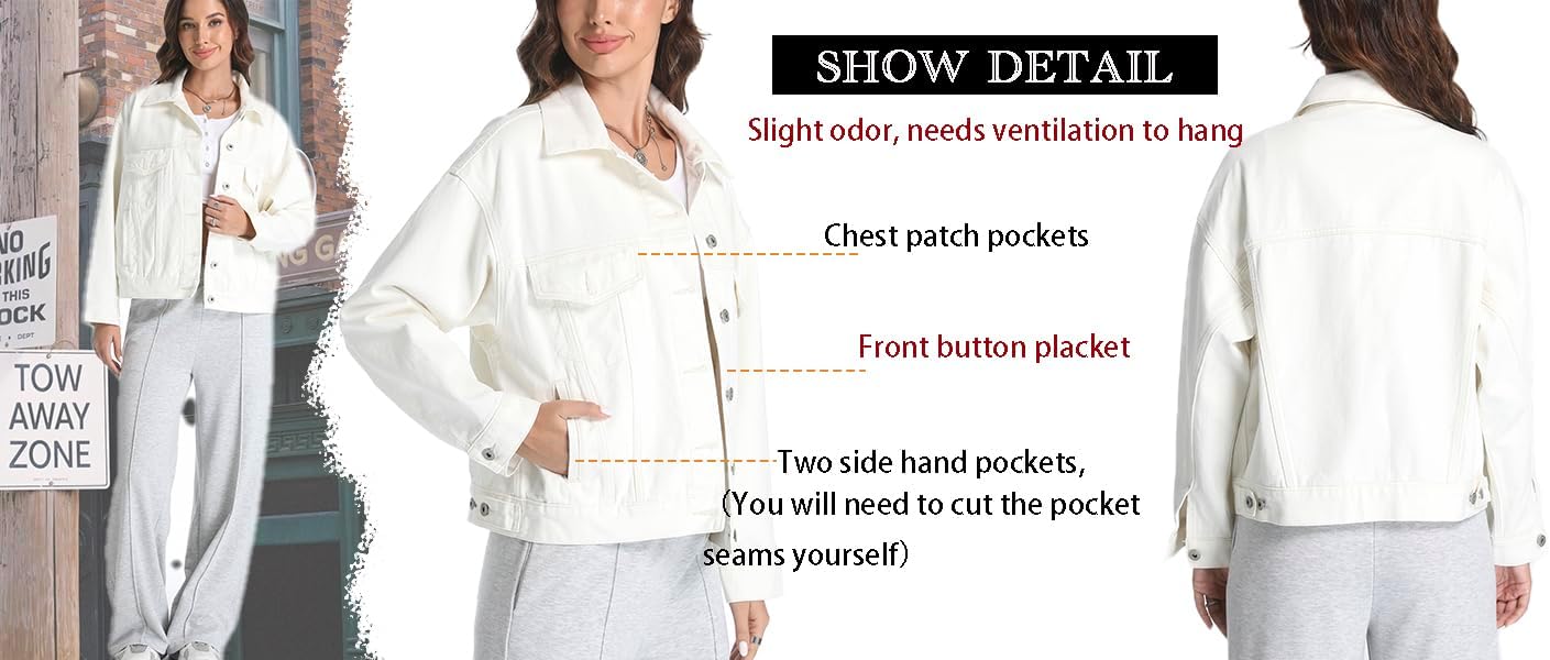 Women's Denim Jacket Loose Relaxed Fit with Pocket Trucker Jean Jacket Coats - Image 8