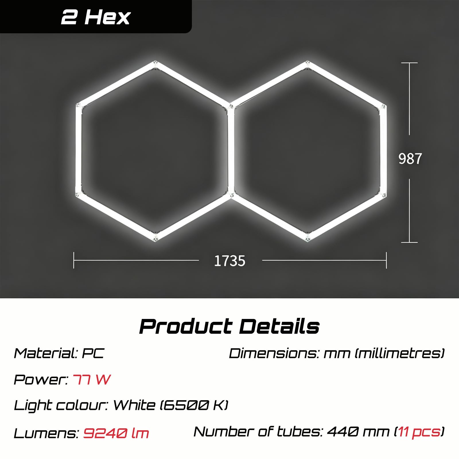 Sześciokątna lampa sufitowa LED do garażu, lampa ścienna z możliwością łączenia łańcuchów | Lampa siatkowa o strukturze plastra miodu z obudową PC, biała 6500K, do garażu, warsztatu, do samochodu, na siłownię