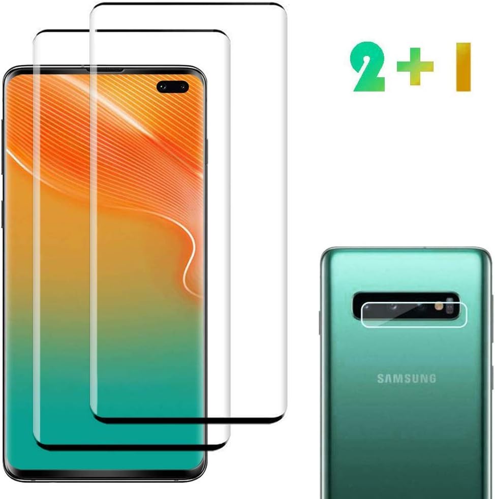 [2 Pack] Galaxy S10 Plus Screen Protector Tempered Glass Include a Camera Lens Protector,Glass Screen Protector with Anti-Fingerprint HD Clear Full Coverage for Samsung Galaxy S10 Plus