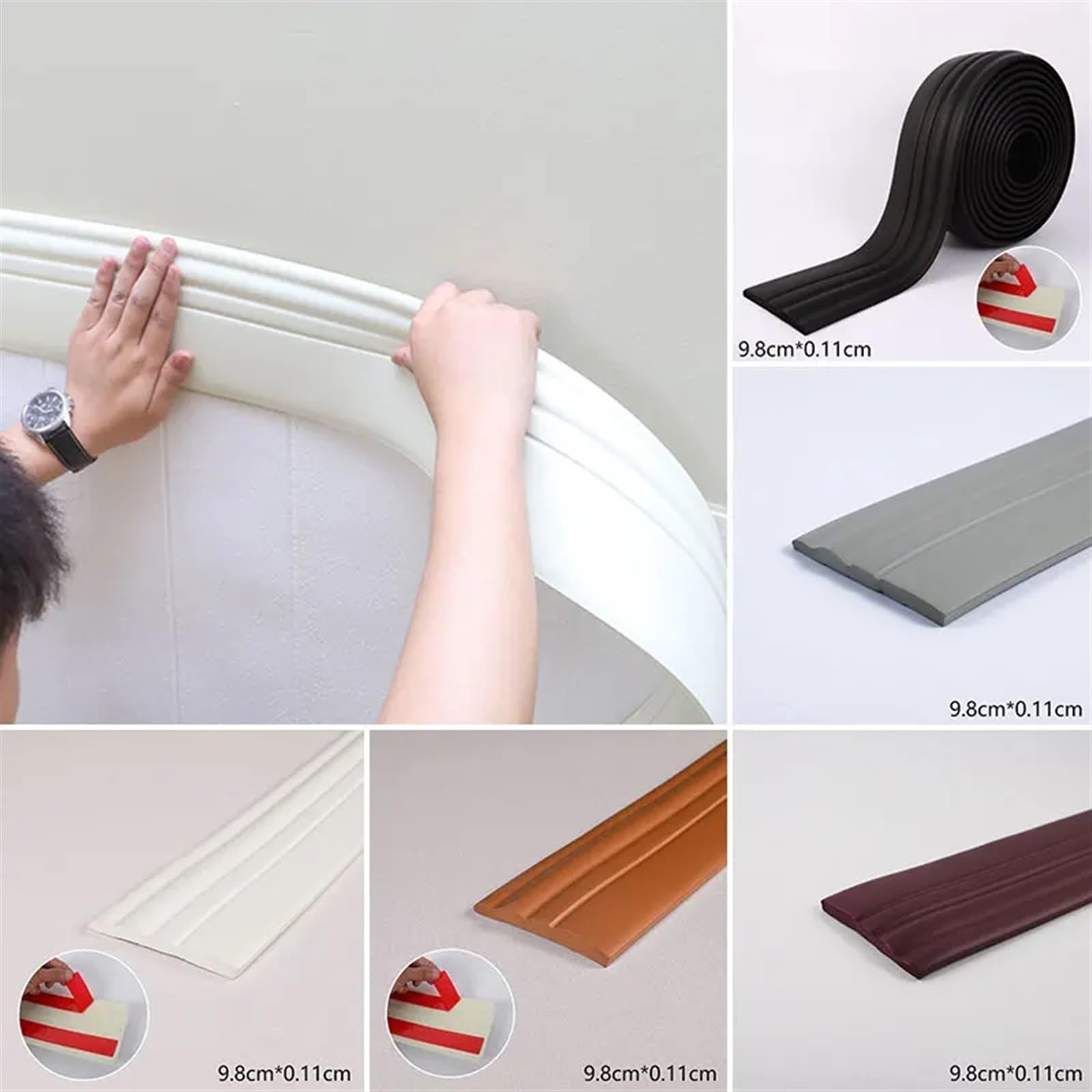 Rodapies 2 uds 1M 3D Autoadhesivo Espuma zócalo Pegatina de Pared Cintura TV Fondo Piso Esquina línea rodapié Pegatinas hogar para Cocina，Baño(Wine Red)
