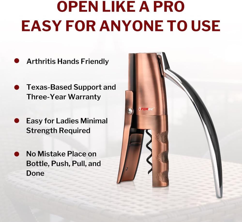 Forge Quality Compact Vertical Lever Corkscrew Wine Opener with Foil Cutter. 3 Seconds to Open a Bottle of Wine. Metallic Bronze
