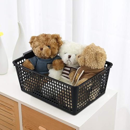 Miniatura 6 de Leendines Cestas de almacenamiento de plástico, 3 paquetes de contenedores organizadores de plástico negro