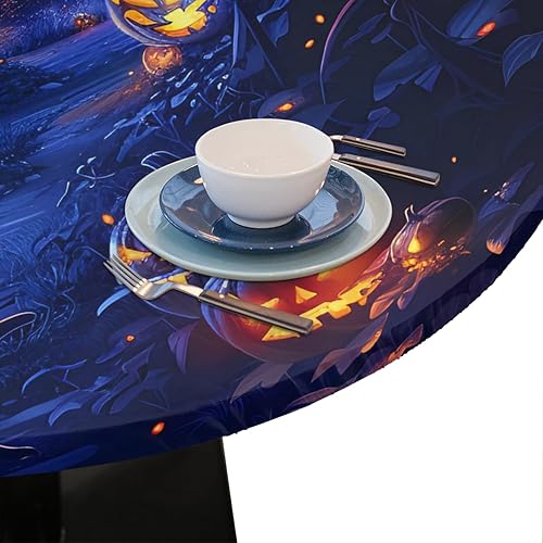 Miniatura 335 de Mantel redondo ajustado con diseño de mandala de flores, mantel circular bohemio y colorido con borde elástico, impermeable, lavable, de poliéster