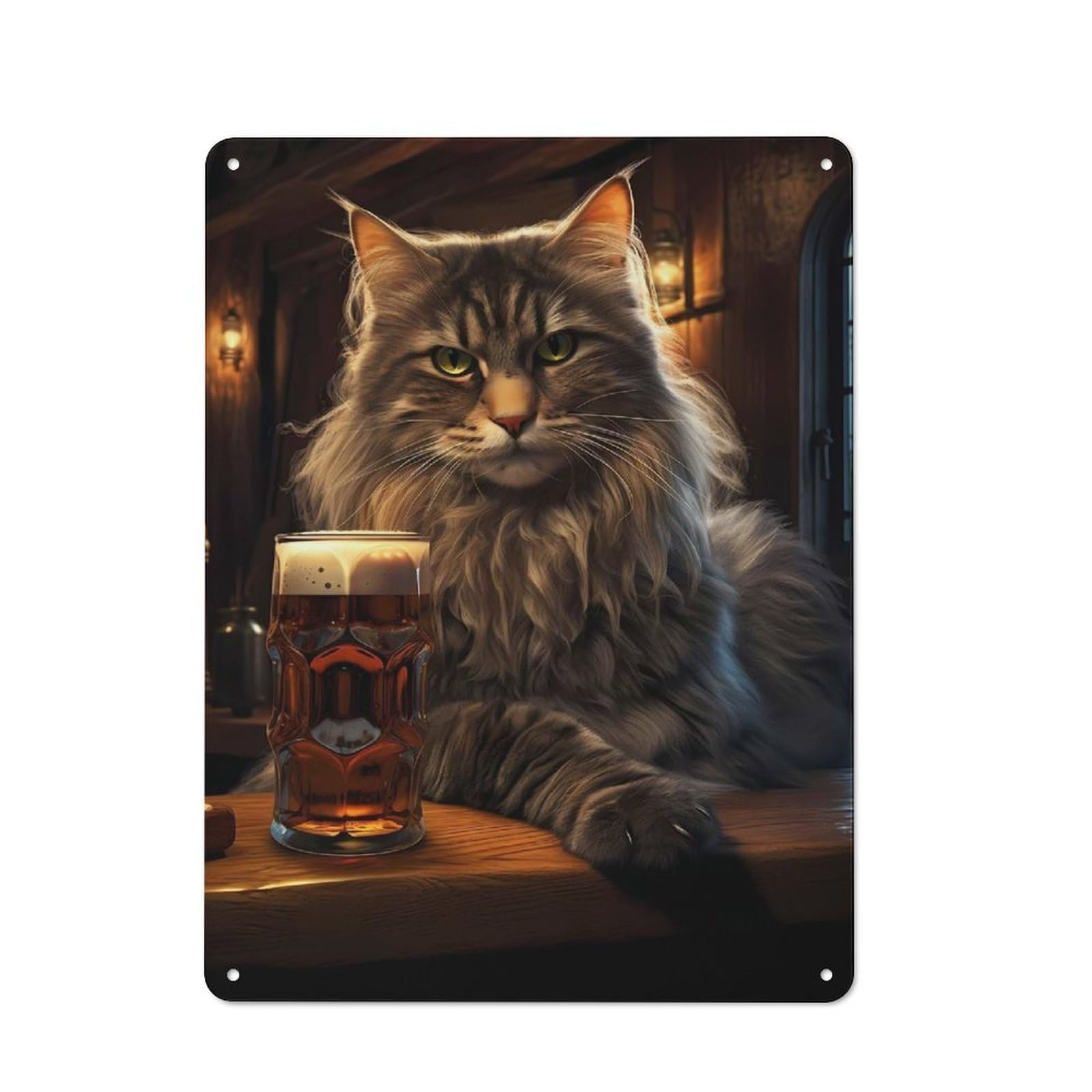 Junmoney Fat Cat Beer Pub Bar Drink Rustic Tin Wall Plaque 40X30cm For Bar Or Restaurant, For Vintage Wall Decor Fans, For Garage And Workshop Walls