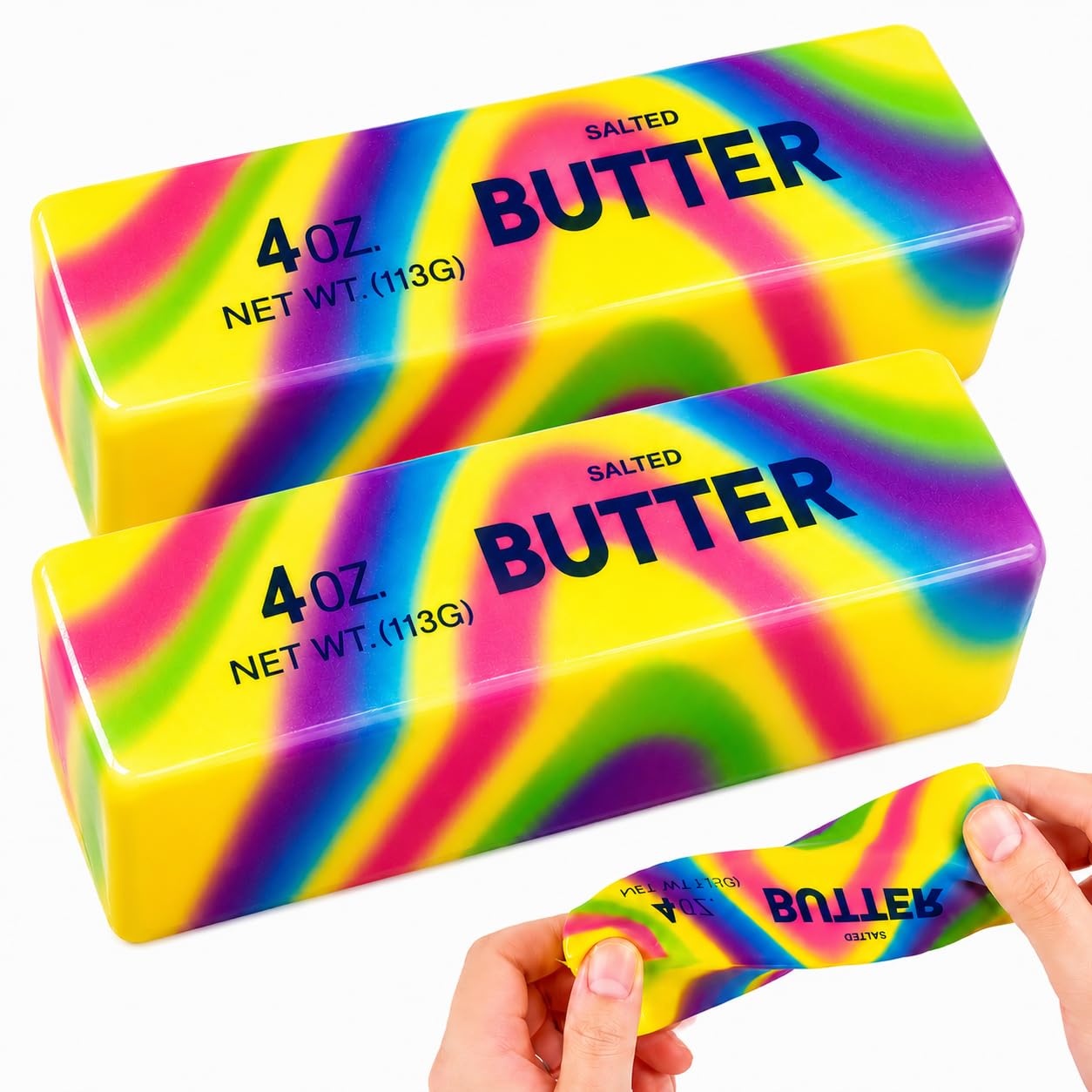 2Pcs Butter Squishy, Rainbow Butter Squishy Fidget Toys | Soft Butter Stick Squishies Stress Balls, Butter Squeeze Sensory Toys for Kids Adults Stress Relief Office Home Relaxation — image 1