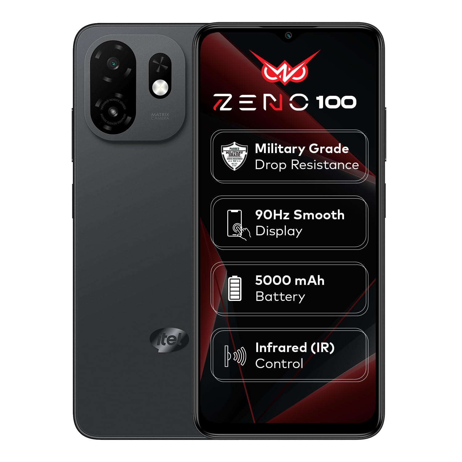 Zeno100 (4+8GB RAM, 64GB ROM) | 5000mAh Battery with Type-C | 90Hz Display | Side Fingerprint | Military Grade Protection | Octa-Core Processor | Pure Black