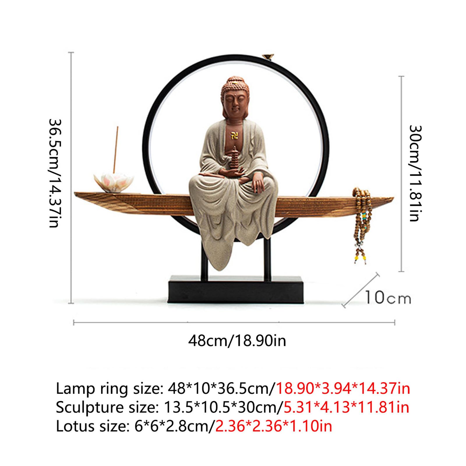 Buddhistische Statue mit Räuchergefäß, LED-Kreis, 3D-Wandleuchter, Zen-Licht für Wanddekoration im Wohnzimmer und Veranda