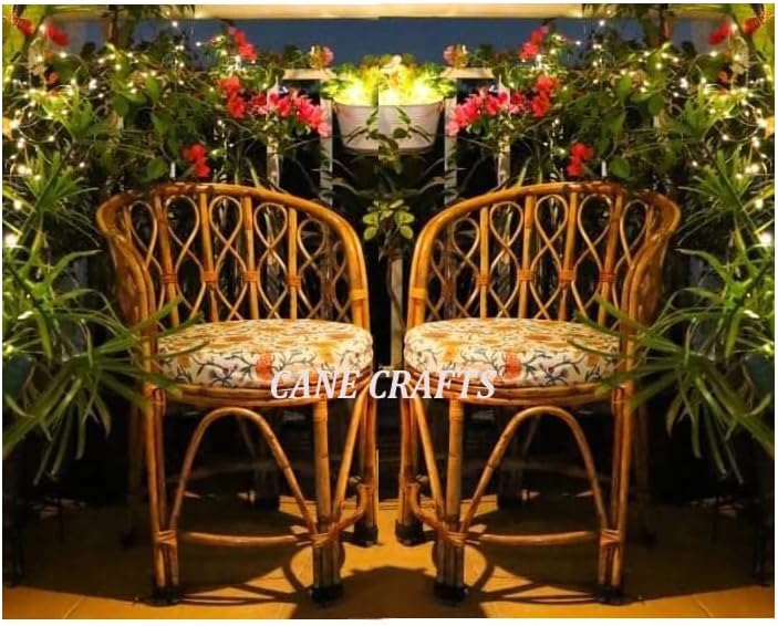 Cane Crafts Premium Antique Bamboo Chair for Lawn, Arm, Room, Indoor Outdoor | Natural Elegance: Cane Accent Chair for Stylish Living Spaces | Dust Free | Brown (Set of 2)