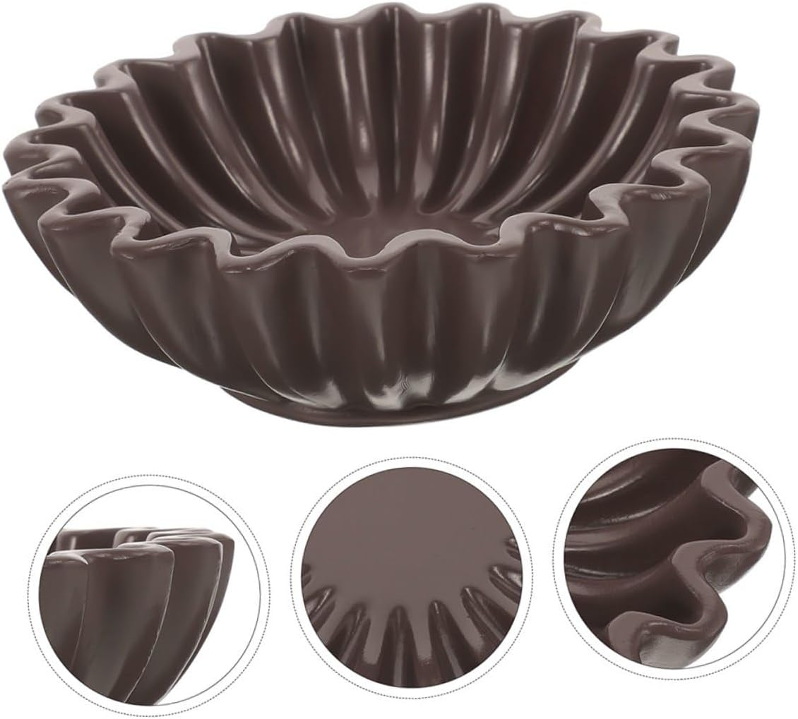 BESPORTBLE Decorative Bowl with Groove Petal Edge 10-inch Black Snack Holder Fruit Bowl Jewelry Key Storage Organizer for Living Room Coffee Table Home Decor