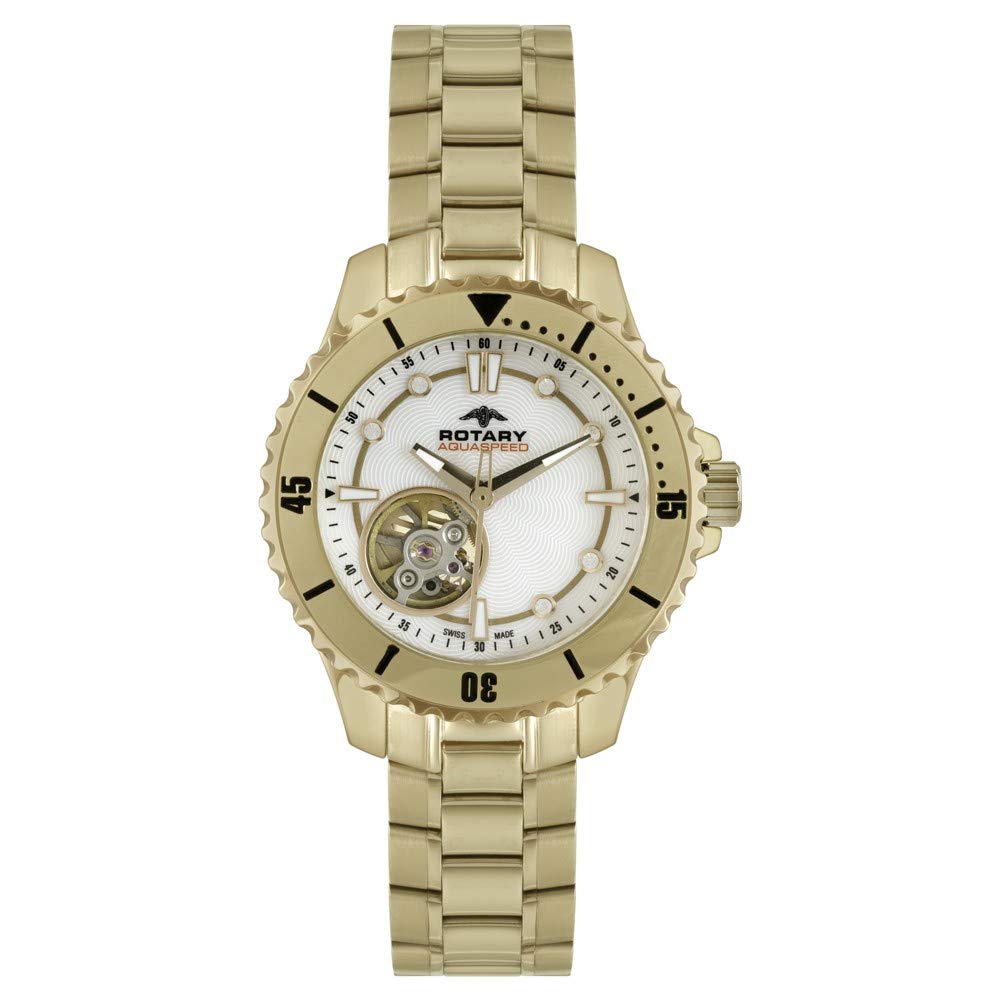 Rotary Women's Swiss Made Quartz Watch with Silver Dial Analogue Display and Gold Plated Stainless Steel Bracelet ALB90073/A/41