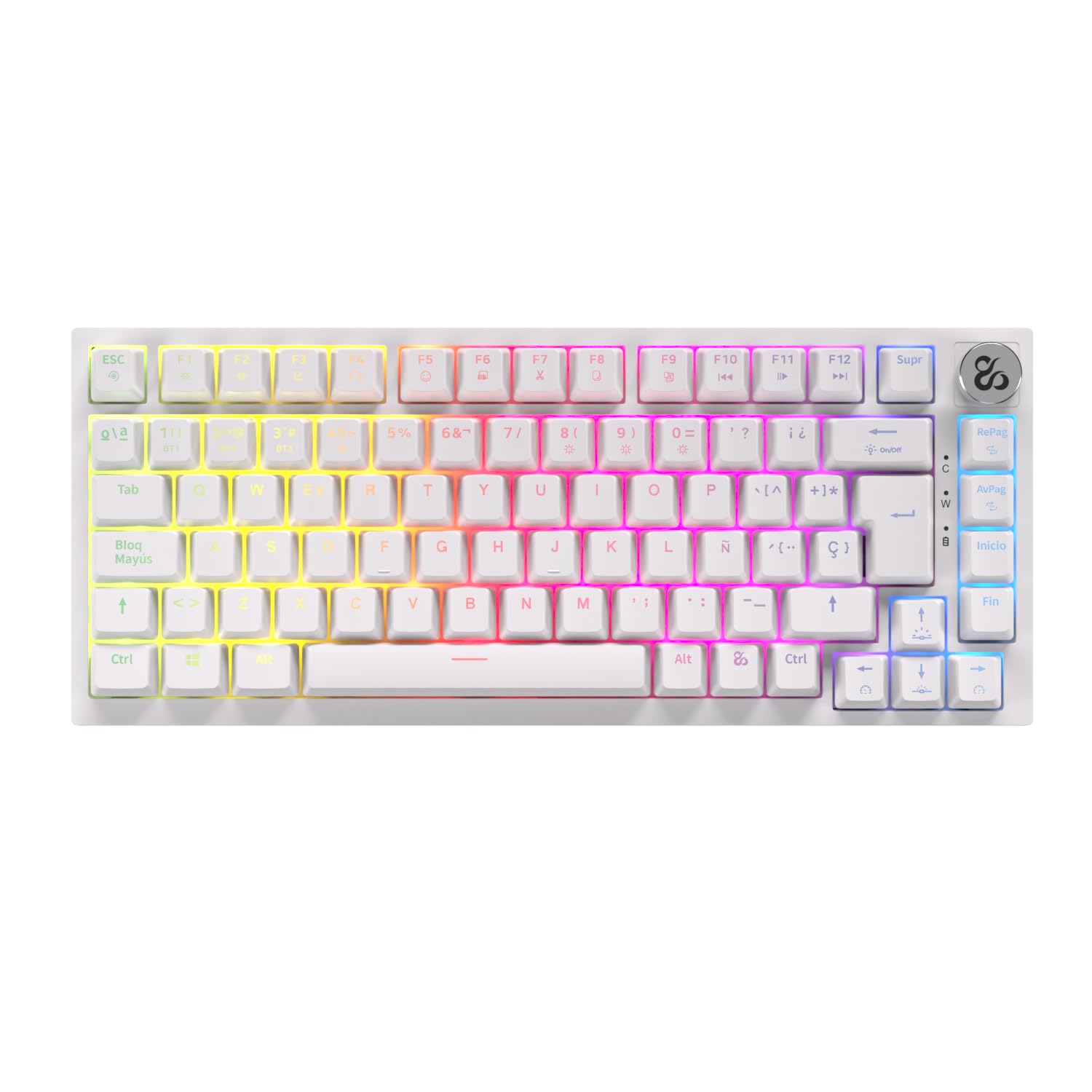 Newskill Pyros Pro teclado gaming 75% RGB inalámbrico/bluetooth/cable Outemu Red Hotswap - Color Blanco