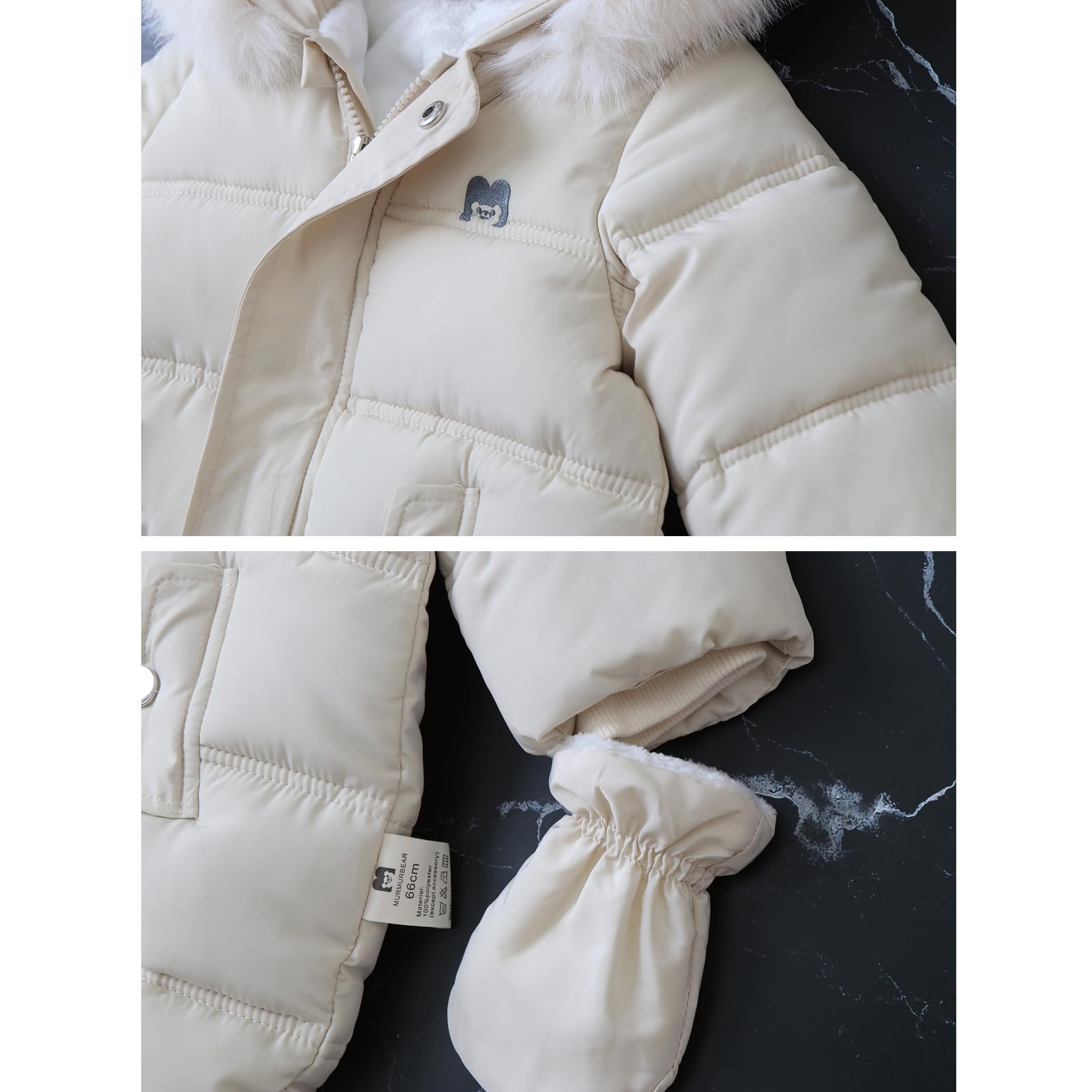 BRONG Bebé Invierno Traje de Esquiar Niño Lana Mameluco Encapuchado Mono Niña Cálido Cremallera Ropa de Calle con Guantes