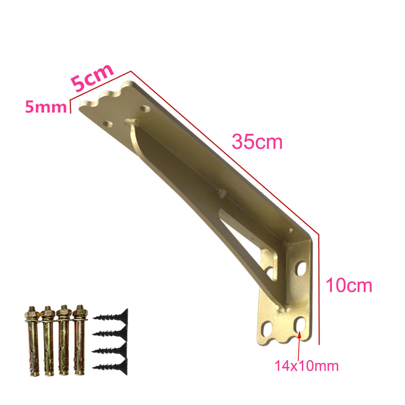 2 Pezzi Reggimensola Ferro,Staffe per Mensole Pesanti,Staffa Supporti per Mensola a Parete Triangolare 90 Gradi Angolo Retto,per Casa,Cucina e l'ufficio,con Viti,Oro (35cm x 10cm)
