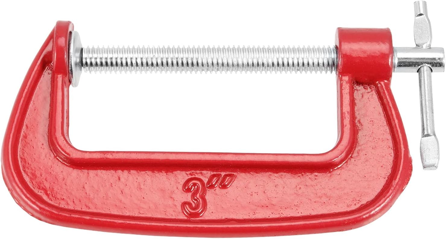 HOIGON 8 Pieces 3 Inch C-Clamps Set, Cast Iron C Clamp Set with 3 Inch Jaw Opening, 1.6 Inch Throat Depth for Woodworking, Welding, and Building, Red