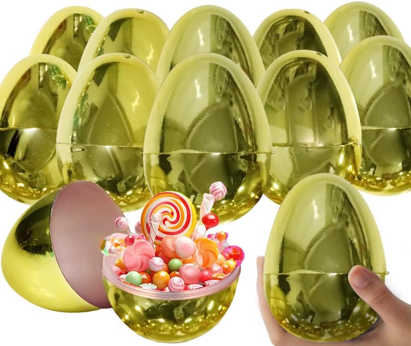 Golden Easter Eggs, 2.36'' Plastic 12 Pack Easter Metallic Gold Eggs Fillable, Bulk Surprise Eggs Golden Egg Fill for Candy Treats Easter Theme Party Festival Basket Stuffer Eggs Gift (12 Pack-Gold) Thumbnail