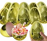 ANTDECOUS Golden Easter Eggs, 2.36'' Plastic 12 Pack Easter Metallic Gold Eggs Fillable, Bulk Surprise Eggs Golden Egg Fill for Candy Treats Easter Theme Party Festival Basket Stuffer Eggs Gift