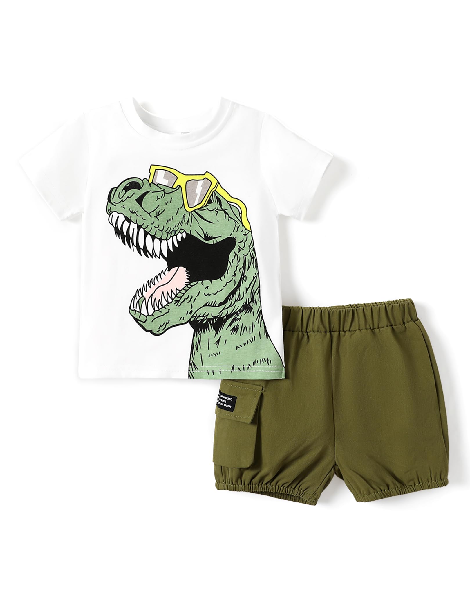 PATPAT Conjunto Verano Niño Ropa Pequeños, Camiseta De Manga Corta Con Estampado De Dinosaurios + Pantalones Cortos Cargo, Conjunto, Vestidos Deportivos Diarios Verano 1,5 Años A 6 Años