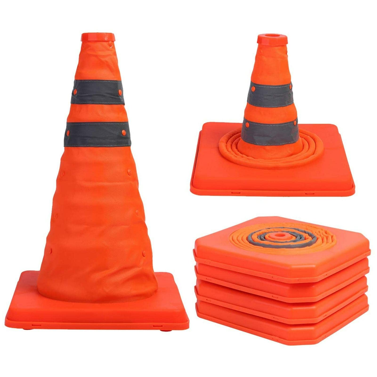 Collapsible Traffic Cones, Reflective Safety Road Parking Cone Driving Construction Cones, Multi Purpose Safety Cone, Driving Road Safety Essential Foldable Safety Cone(45cm)