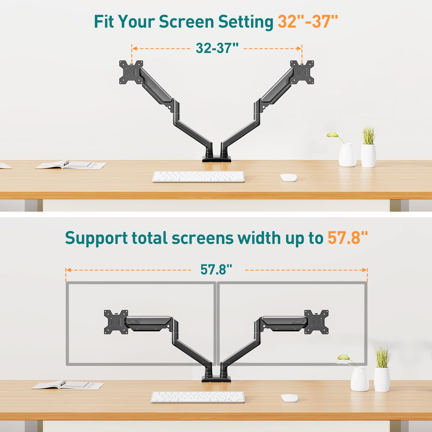 ELIVED Braccio per doppio monitor Supporto ergonomico per monitor PC regolabile a gas per la maggior parte dei monitor da 13-32 pollici con VESA 75x75/100x100 EV005