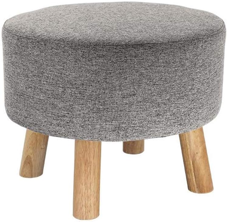 Foot Rest Stool/Seat Luxury Upholstered Large Footstool Round Ottoman Pouffe Stool Wooden 4Legs and Linen Cover (8 Colors) (Color : Gray)