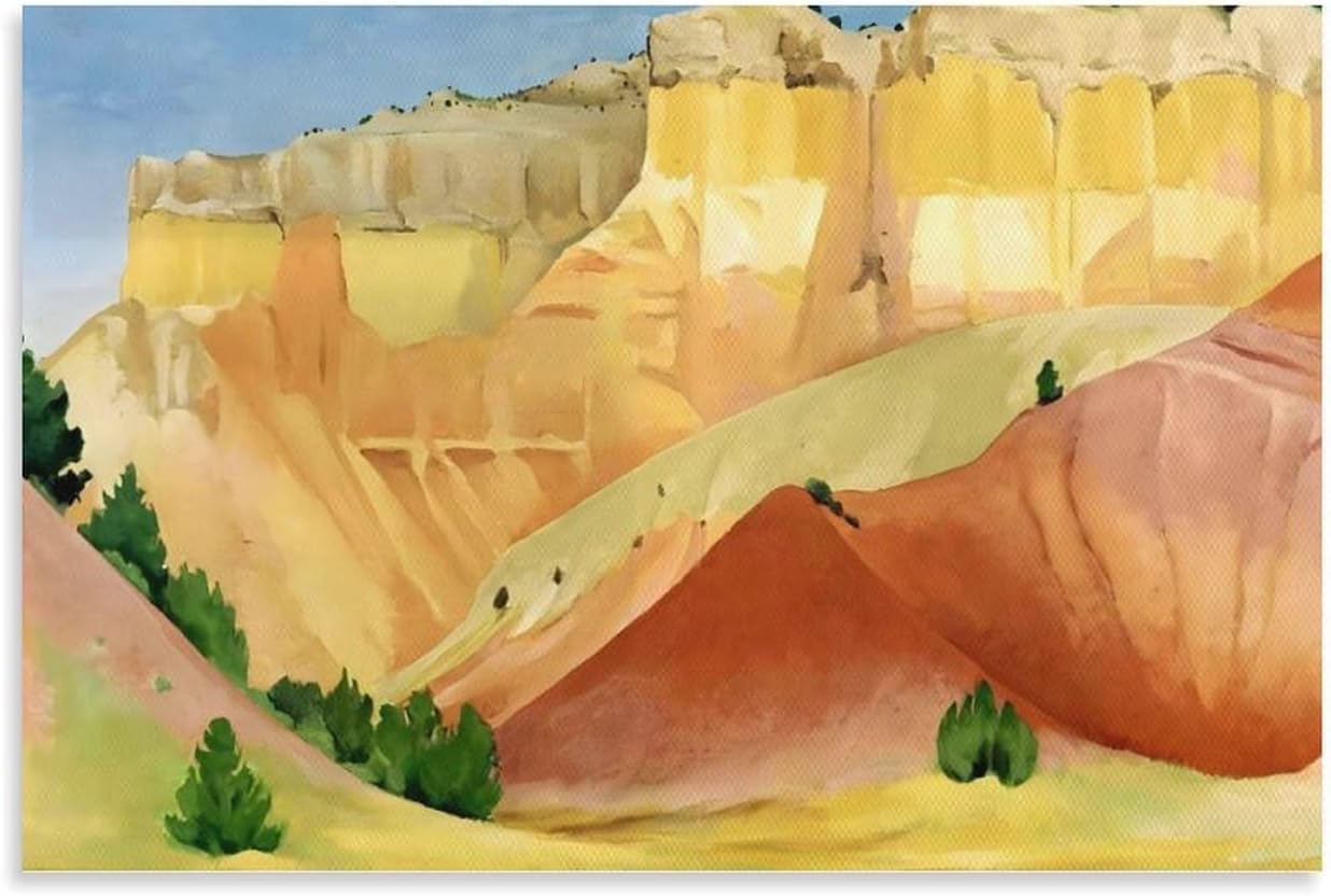 Rikin Liuff Georgia O'Keeffe Poster and Prints Georgia O'Keeffe Ranch Cliffs Canvas Wall Art Aesthetic Painting for Home Wall Decor Picture 40x55cm Frameless