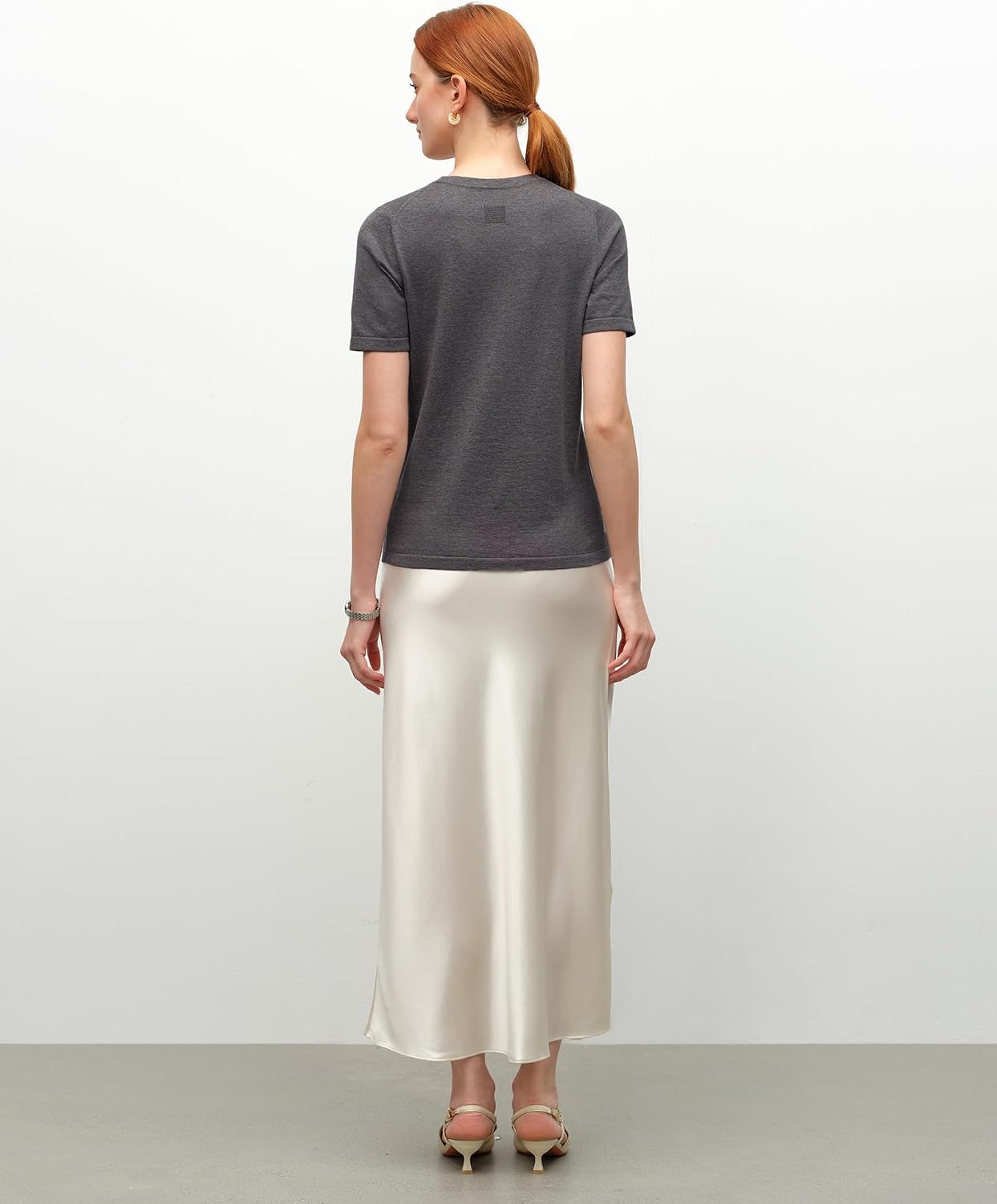 KVSS Women's Short Sleeve Crew Neck, 85% Pima Cotton 15% Cashmere Blend, Lightweight Breathable Summer Knit Top