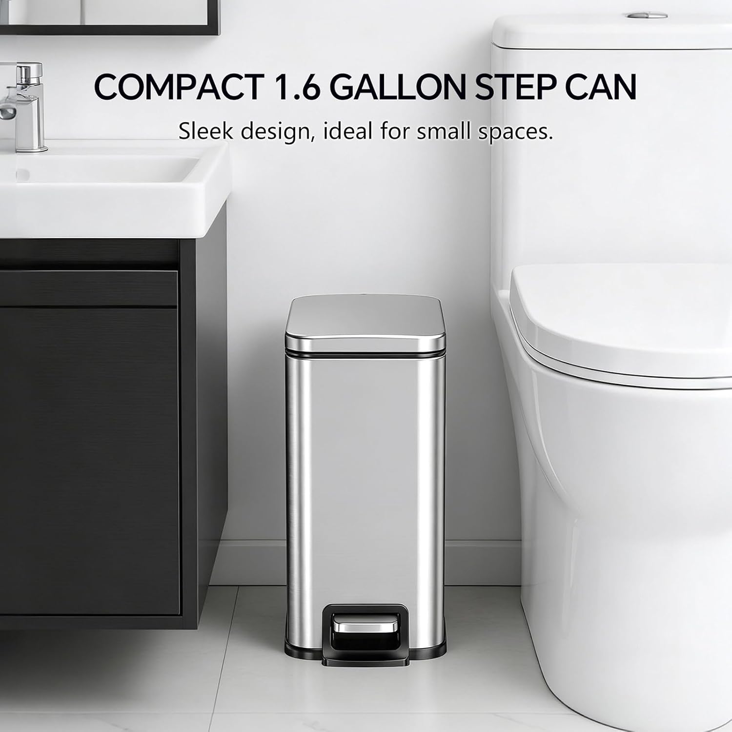 Xcity Stainless Steel Garbage Can Set, 13 Gallon Kitchen Trash Bin with 1.6 Gallon Mini Waste Can, Soft Close Lid and Foot Pedal for Office, Industrial, and Indoor Spaces